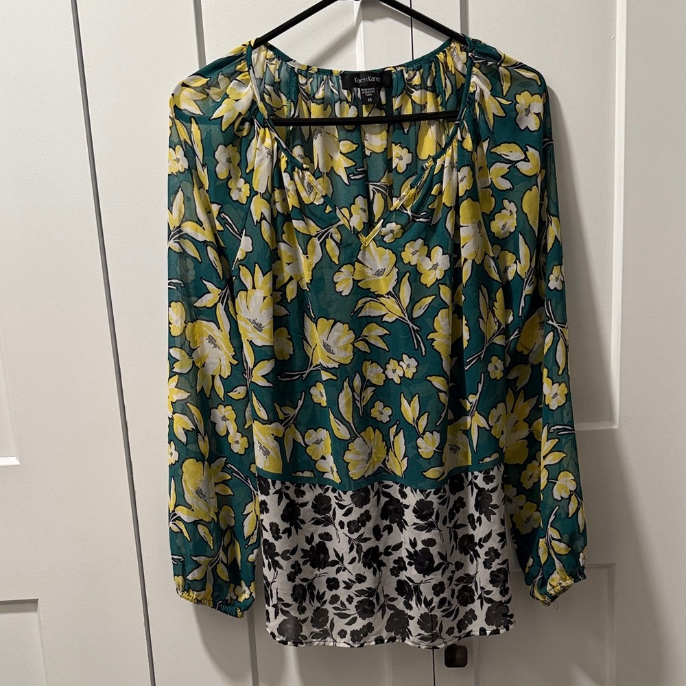 Karen Kane Women's Green and Yellow Floral Blouse size M - Picture 1 of 8